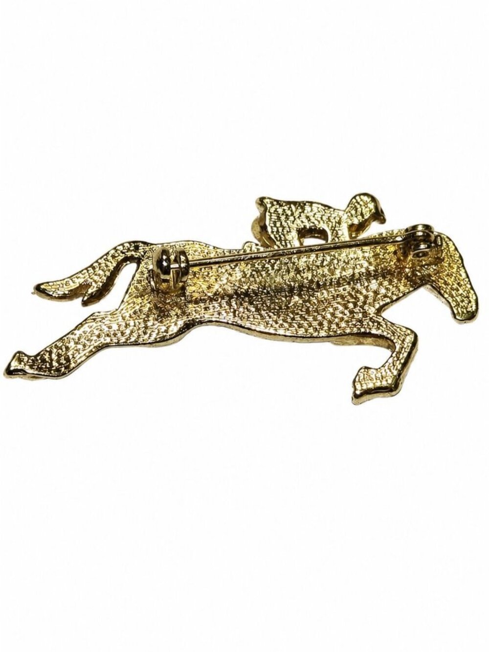 Jockey & Racehorse Rhinestone Red Jacket White Pant Enamel Running Horse Brooch - Picture 3 of 4